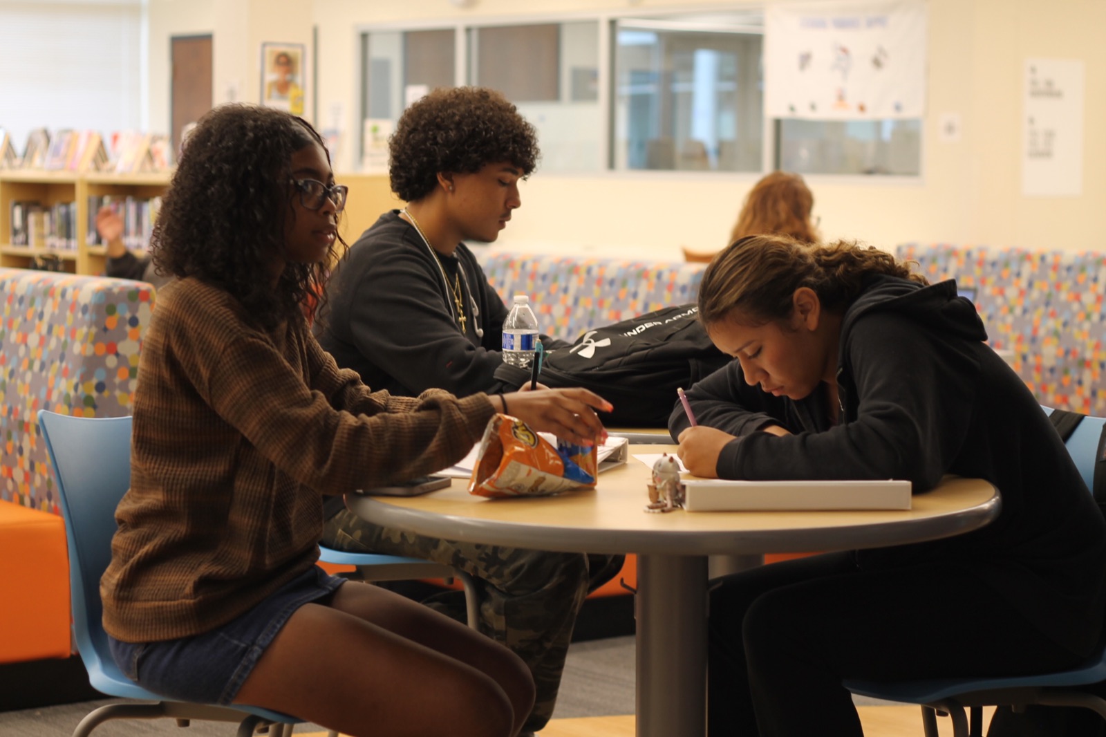 Students work together on a guided activity during the I-CARE program.